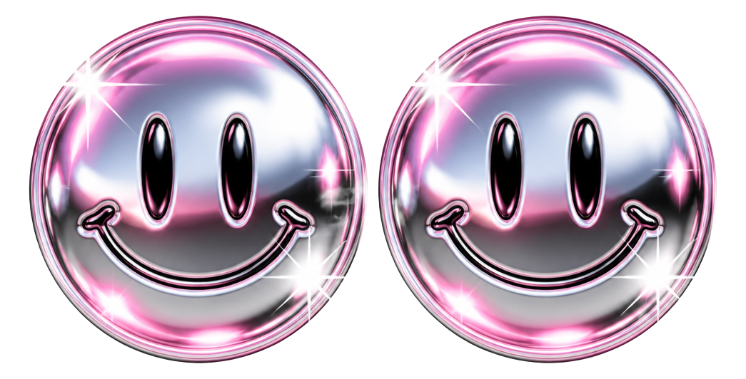 two shiny chrome smiley boobs